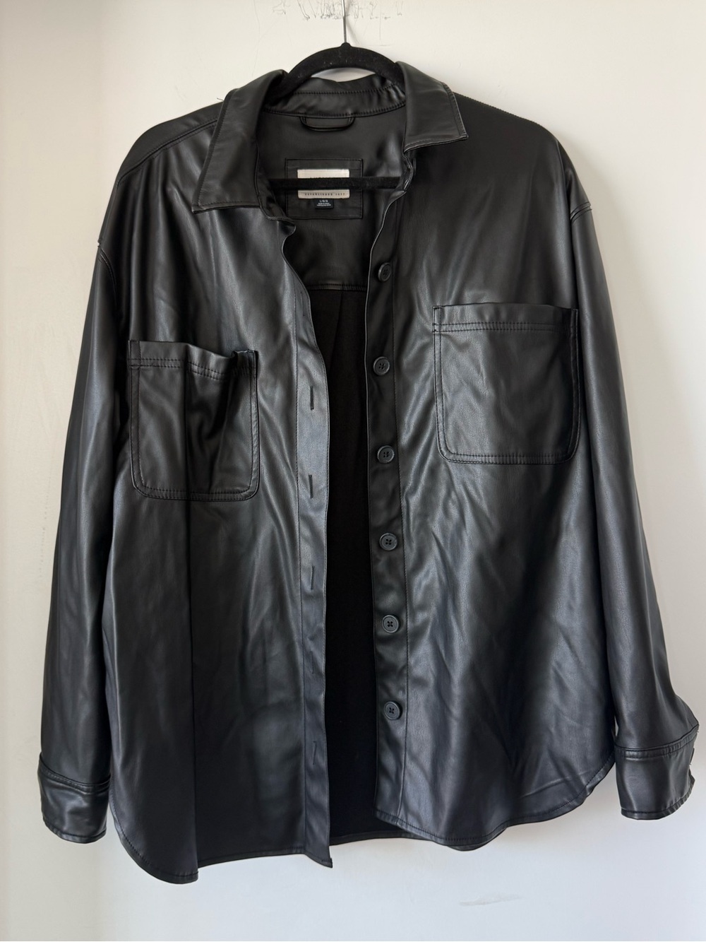 American Eagle Black Faux Leather Button-Up Shirt Jacket